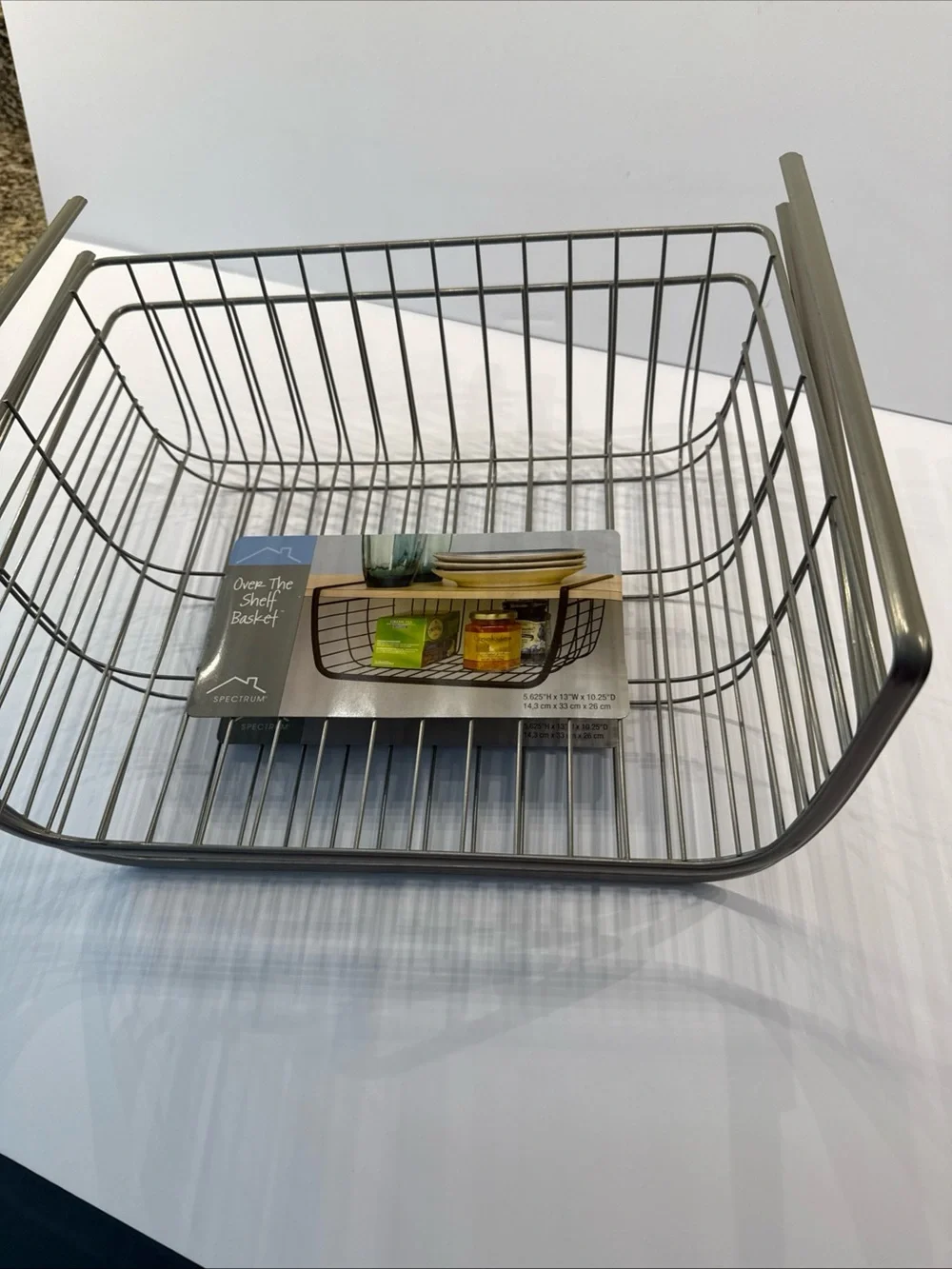 Spectrum Over-The-Shelf Wire Basket -under a shelf additional storage organizer